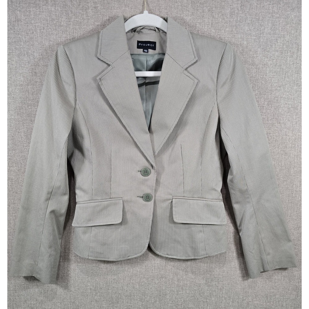 Project Giacca Women Sage Green Pinstripe Cotton Blazer Jacket Size 40 IT